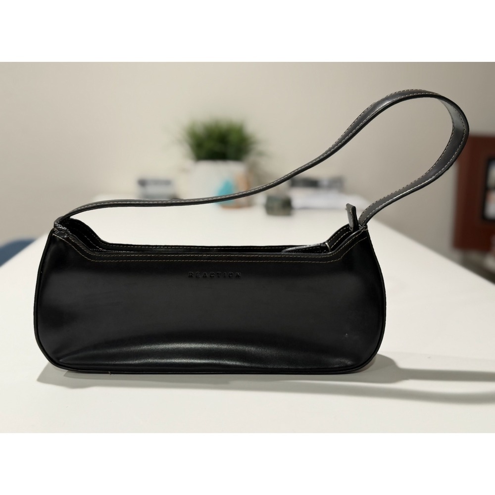 Kenneth Cole Reaction Black Baguette Shoulder Bag Y2K Faux Leather Vintage